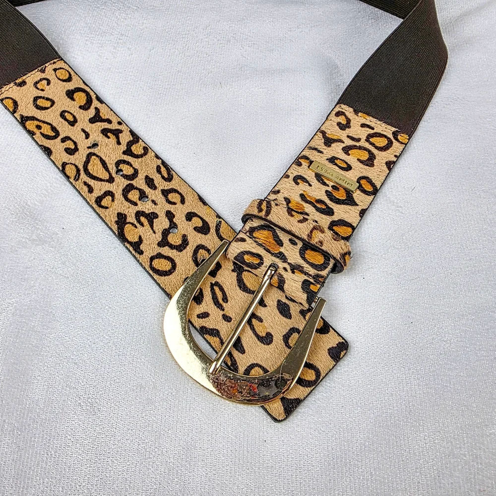 Nine West Leopard Cow Hair Wide Belt Size L/XL